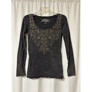 Maurices Women's Long Sleeve Embellishment Studded Top Gray Brown XS